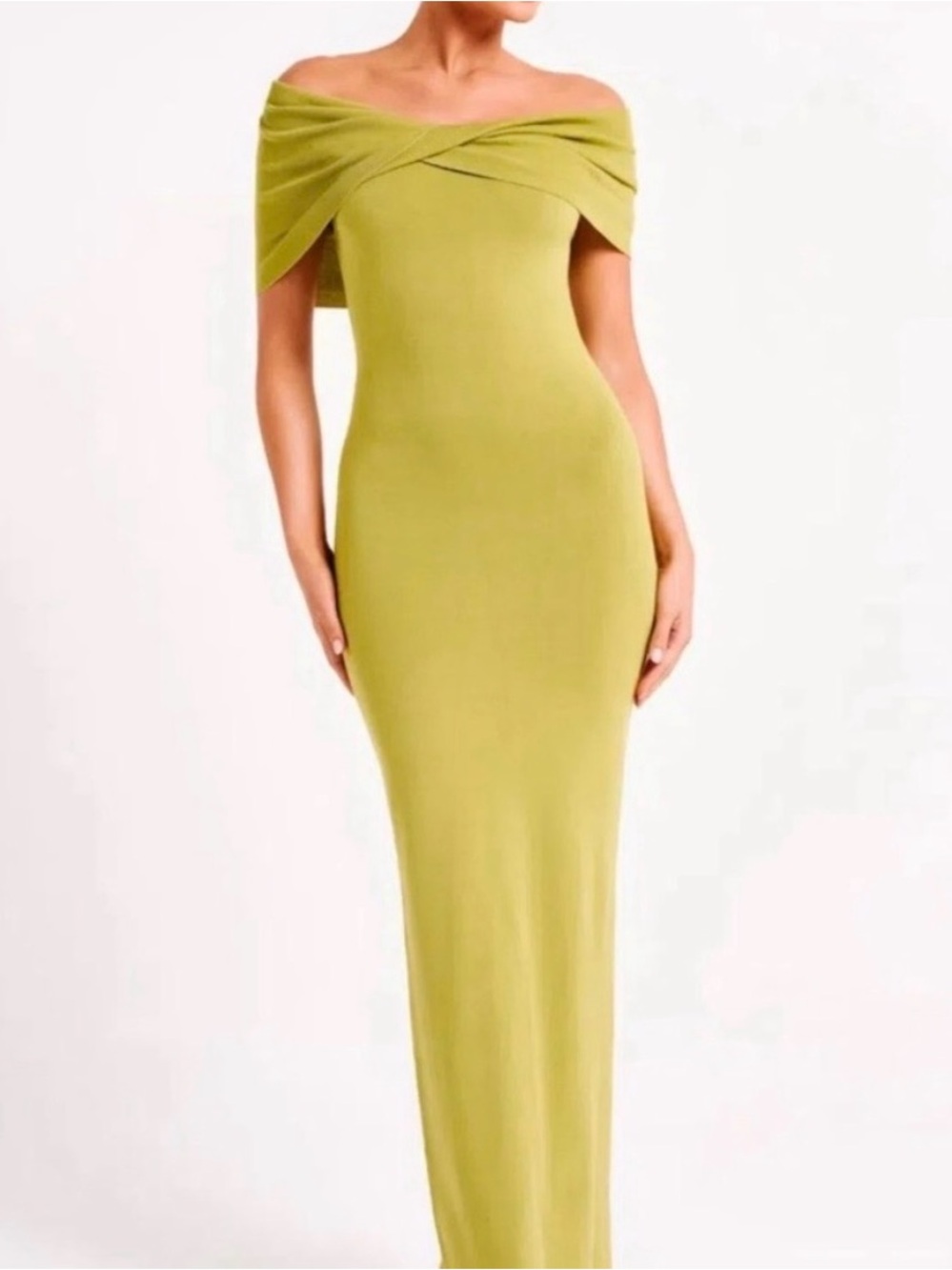 Meshki Off-Shoulder Lime Green Maxi Dress